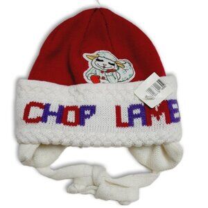 LAMB CHOP Lambchop Shari Lewis Knit Ear Flap Cozy Hat Pink & White Kids OS
